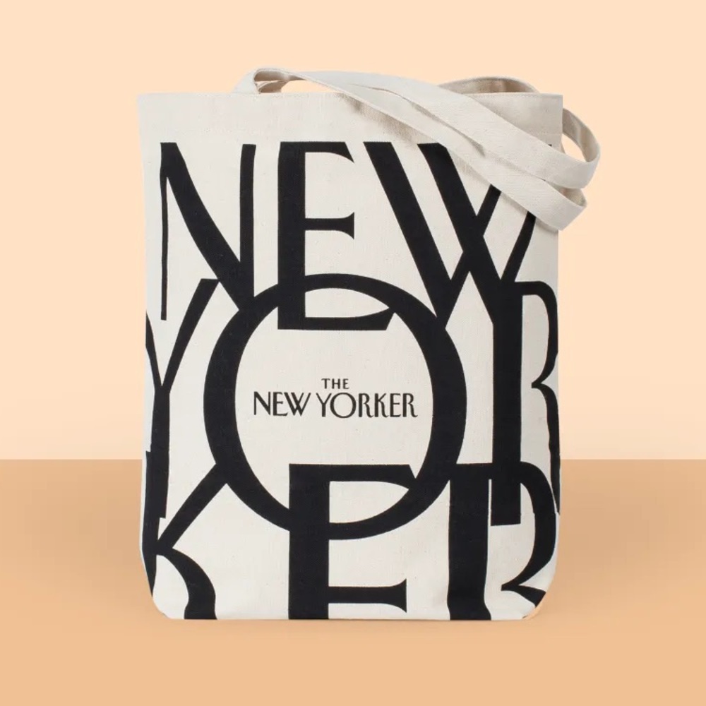 NWOT The New Yorker Magazine Canvas Tote Bag - natural with black print logo